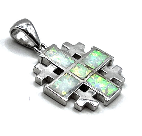 Sterling Silver with Opal Jerusalem Cross Pendant